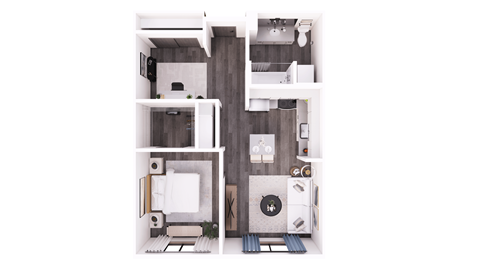 Floor plan for 1 bed, 1 bath, 651 sqft